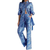 Fongt Spot Spring 2023 New Fashion Women's Print Long Sleeve Jacket Straight Leg Trousers Two-Piece Set-Outfit