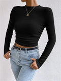 Fongt Spring And Summer Repair With Long-Sleeved Lattice Rounded Women's Folding Top.