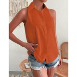 New Spring Satin Sleeveless Shirt Leisure Solid Color Summer Shirt Blouse-Outfit