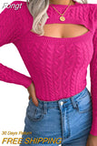 Winter Cutout Knit Sweaters Clothes for Women 2023 2023 Vintage Long Sleeve Cable Knit Round Neck Slim Cropped