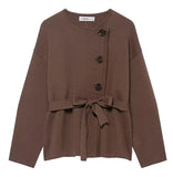 Fongt Women's Clothing Explosion With Belt Knitted Short Coat Coat