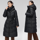 Waves Bit Seam Hooded Padded Clothes Women Winter Long Knee Cotton-Padded Clothes Thick Warm Coat-Outfit