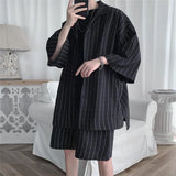Summer Men Set Shirts and Shorts Lightweight Letter Striped Half Sleeve Knee-Length Baggy Short Oversize Suit Clothing