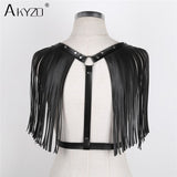 Women PU Leather Crop Top Fashion Adjustable Waist Harness Bondage Belt Tassel Costume Party Stage Performance Tank