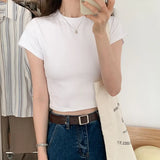 Splicing Design Feel Bottom Shirt Spring And Autumn New Loose High Waist Thin Short-Sleeved T-Shirt