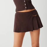 Knit Buttoned Long Sleeve Top And Pleated Mini Skirt-Outfit