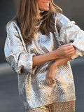 Loose High Neck Knitting 2024 Spring Pure Color Perm Gold Diamond Pattern Jacket Elegant Sweater-Outfit