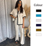 Fongt Spring And Summer New Comfortable Casual Single Breasted Lace Splicing Trousers Shirt Coat 88231-Outfit