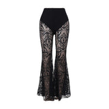 Summer 2024 Style Spice Girl Style Perspective Slim Trousers Dark Vintage Gothres Trumpet Trousers-Outfit
