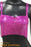Metallic Sequin Party Crop Top y2k Fashion Solid Backless Straps Camisole Cropped Top for Women Rave