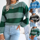 Red Wind Real Autumn And Winter Casual Slebbing Striped Long-Sleeved Knitted Sweater Women's