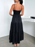 Fongt Women's New Slings Solid Color Waist Dress Low Breast Elegant Women's Big Skirt 246043