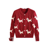 Fongt Spring And Autumn Women's Round-Neck Knitted Shirt Jacket Puppy Pattern Sweater Women Put On The Long Sleeve Design Sense