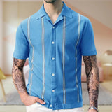Fongt Men's New Sleeves Summer Striped Knits Suit Collar Short-Sleeved Business POLO Shirt