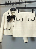 2023 Autumn Winter 2 Piece Set Women Short Woolen Tweed Jacket Coat & Bodycon Mini Skirt Set Women Two Piece
