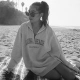 Letter Embroidery Sweatshirt Women Oversized Vintage POLO Collar Casual Pullovers 2023 Autumn New Girls Warm Cotton