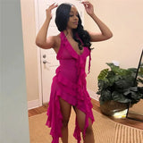 Halter Fringe Flower Mesh Midi Dress-Outfit