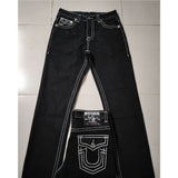 High Street Tide Brand Jeans White Thick Line Giant Buddha Religion Straight Tube-Outfit