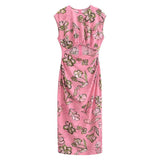 Spring Round-Collar Sleeveless Print Hollowed-Out Dress 3067737-Outfit