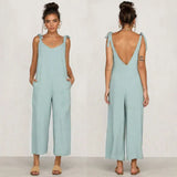 Neck Casual Backless Overalls