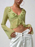 Sheer Mesh Long Sleeve Crop Blouse with
