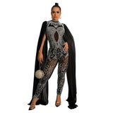 Fashion Women's Hot Diamond Mesh Perspective Pants Sleeveless Shoulder Jumpsuit-Outfit