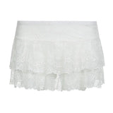 Lace Perspective Thin Hot Girls Low-Waisted Solid Color A-Shaped Miniskirt 2024 Spring / Summer New Style-Outfit