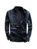 Fongt 2025 New Men's Casual Linen Shirt Gentlemen's Wind Collar Wish Cotton T-Shirt