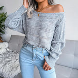 Fongt Explosion Autumn And Winter Word Collared Shoulder Hollow Knitted Casual Knitted Sweater Women's Clothing