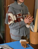 Reindeer Print Knitted Cardigan-Outfit