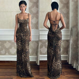 Fongt Sling Collar Sexy Bare Back Leopard Dress Summer New Temperament