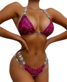 Fongt New Bikini, Sexy Snake Print Crystal Diamond Female Split Swimsuit Beach