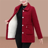 Jacket Women Fleece Warm Lamb Wool Coat 2023 New Solid Long-Sleeved Outerwear Middle-aged Female Basic Coat Oversize 5XL 1028-0-Outfit