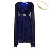 Fongt With Belt Women's Summer New Fashion Elegant V-Neck Cape Dress