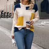Fongt Shirt Splicing Colliding Color Sweater Loose Leisure Collar Collar Top Woman