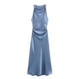 Fongt Autumn Silk Hymn Feeling Sleeveless Fan Flute Dress Round Neck Fashion Party Dress