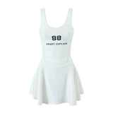 Spring Style Lace U-Collar Digital Printing Sports Style Slim Dress Short Skirt-Outfit