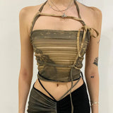 Fongt Polyester 2023 Hot Summer Women's Lace-Up Print Slim Crop