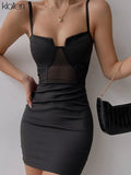 Women Dress Sexy See Through Mesh Patchwork Slim Solid Mini Bodycon Dress Y2K Nightclub Party Beach Vacation New