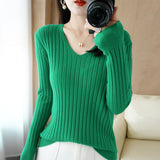Fongt New Spring And Autumn V-Neck Vertical Knit Short Sleeve Women's Collar Slim Solid Color Wool Undershirt Jacket-Outfit