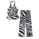 Fongt Women's Explosive Zebra-Shed Linen-Blend Vest Broad-Legged Casual Trousers