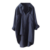Fongt Women's Casual Wind Solid Color Shirt Autumn Cotton And Linen Cardigan Double Pocket Long Sleeved Top 7 Color Size