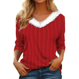 Fongt Wear 2024 New Christmas Elements Print Long Sleeve V Collar Women's T-Shirt-Outfit