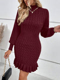 Fongt And Winter New Knitwear Fashion Women's Temperament Mahjong Waist Solid Dress