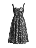 Spring 2025 New Fashion Sexy Mesh Embroidery Design Fish Bone Collection Waist Thin Lace Sling Dress