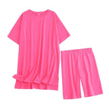 2021 Summer Women's Set 95% Cotton Suit Oversized Sets Long T-shirt Legging Shorts Suits High Quality