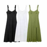 New Solid Color Shoulder Straps Long Sling Dress 3314354-Outfit