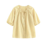 Fongt Bubble Sleeve Cotton Short Sleeve Shirt Women's Summer Thin Chic Beautiful Design Shirt Doll Shirt Top