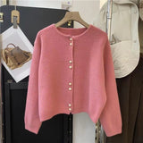 Spring New Round-Neck Long-Sleeved Knitted Cardigan Female Soft Waxy Comfortable Loose Lazy Coat Coat-Outfit