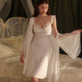 Fongt Pure Pajamas Female Simulation Silk French High Atmosphere Feeling Home Clothes With Chest Pad Lace Sling Skirt Thin